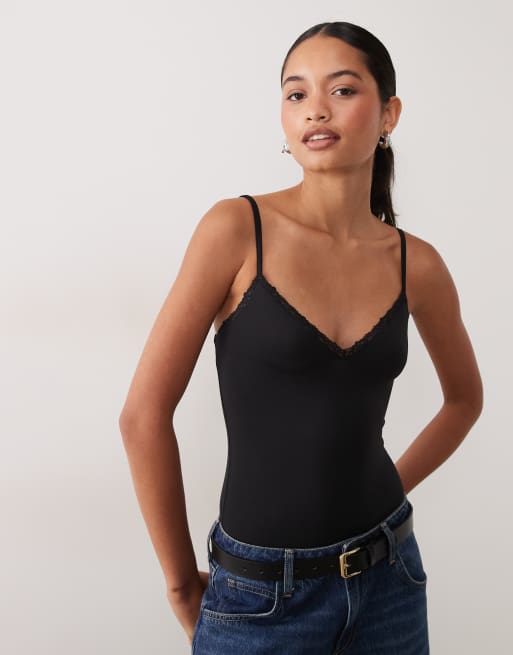New Look lace trim strappy body in black, 3 of 4