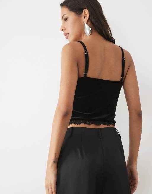 New Look lace trim velvet corset top in black, 3 of 4