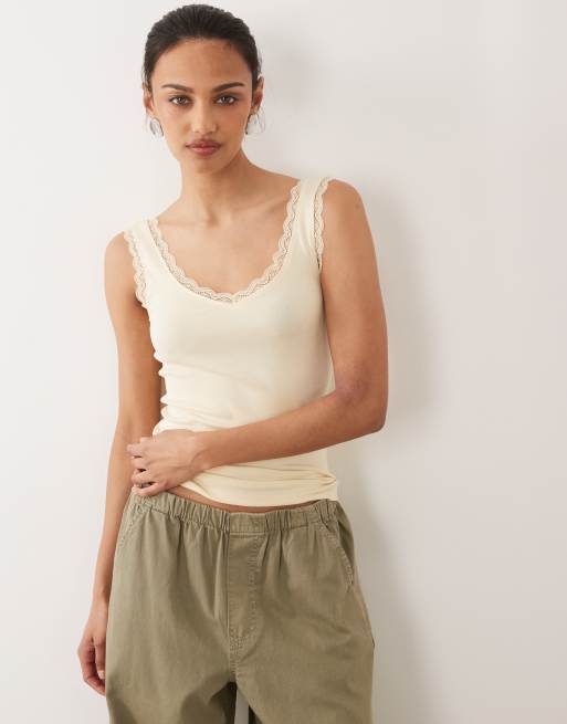 New Look lace trim vest in pale yellow, 2 of 4