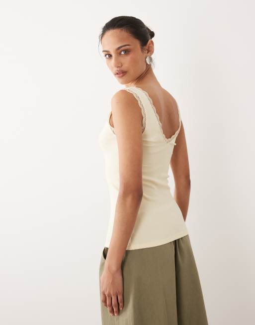 New Look lace trim vest in pale yellow, 4 of 4