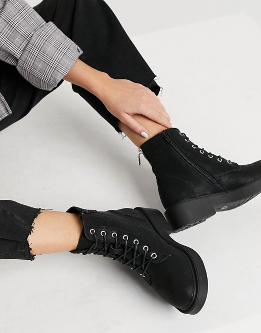 New Look flat lace up biker boot in black