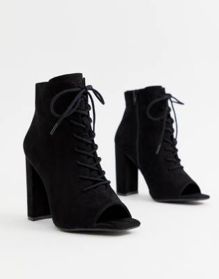 lace up block heel boots open toe
