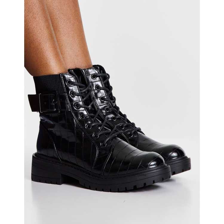 Combat boot buckles croco black best sale