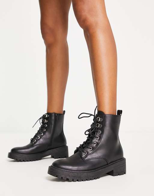 New look lace up chunky flat boot hotsell in black