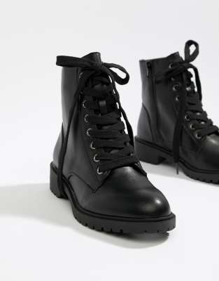 new look lace up flat boot