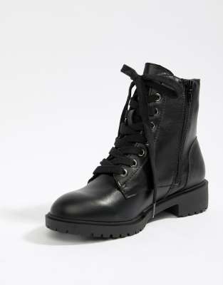 new look lace up flat boots in black croc