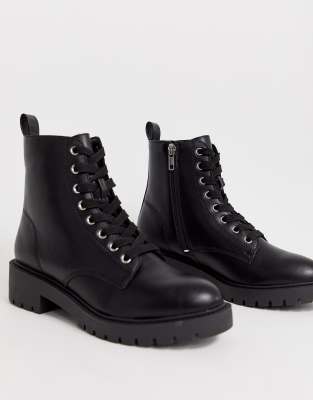 black flat boots lace up