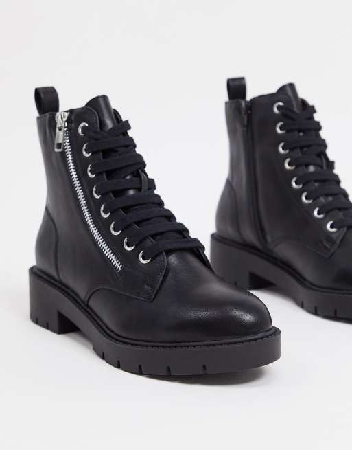 new look lace up flat boots