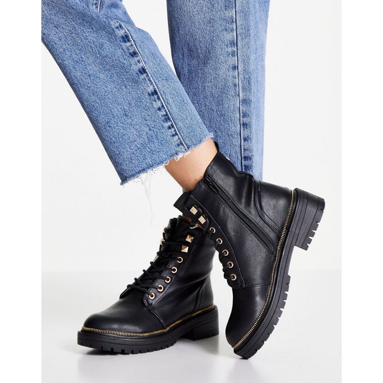 New Look Lace Up Chunky Flat Boot