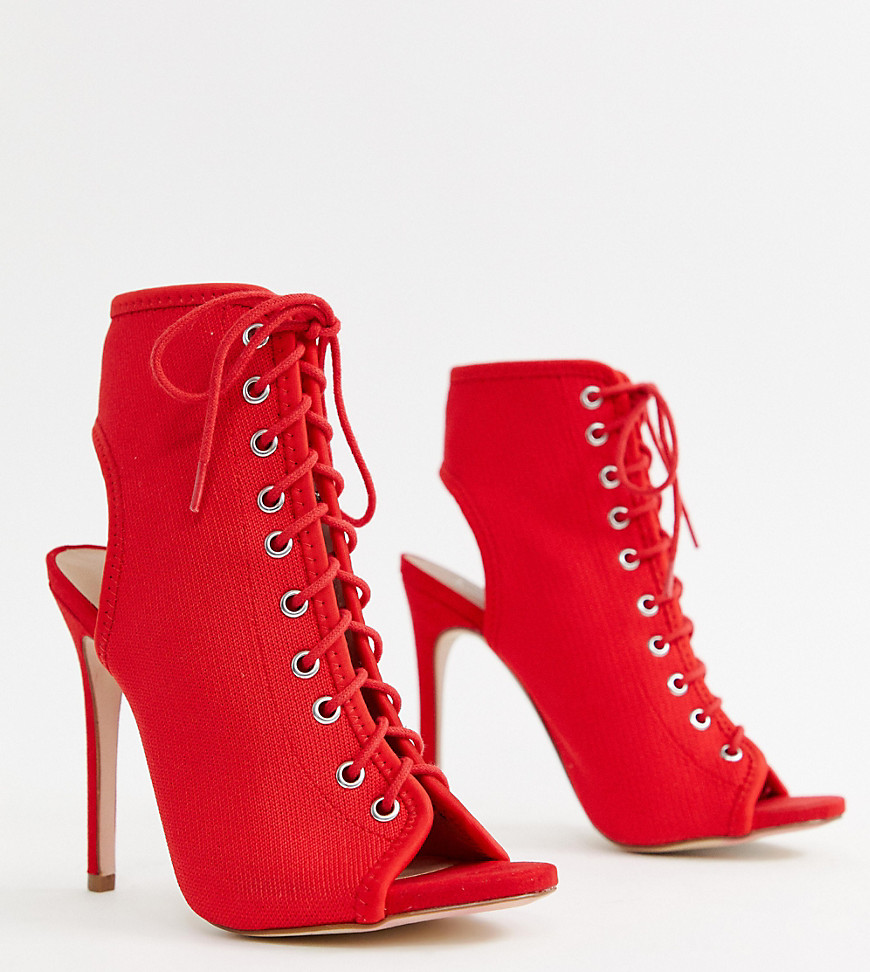New Look Lace Up Heeled Sandal-Red