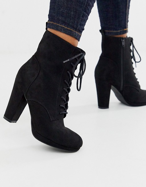 New Look lace up high boot in black