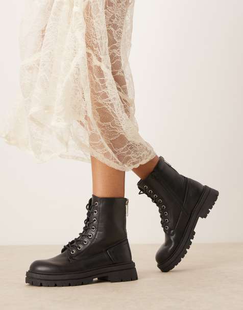 New Look lace up low ankle boot in black - view 1