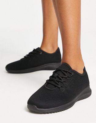 New Look lace up mesh trainers in black