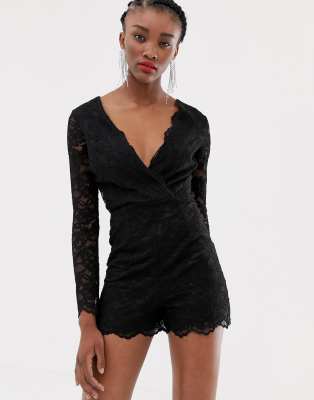 new look black lace playsuit