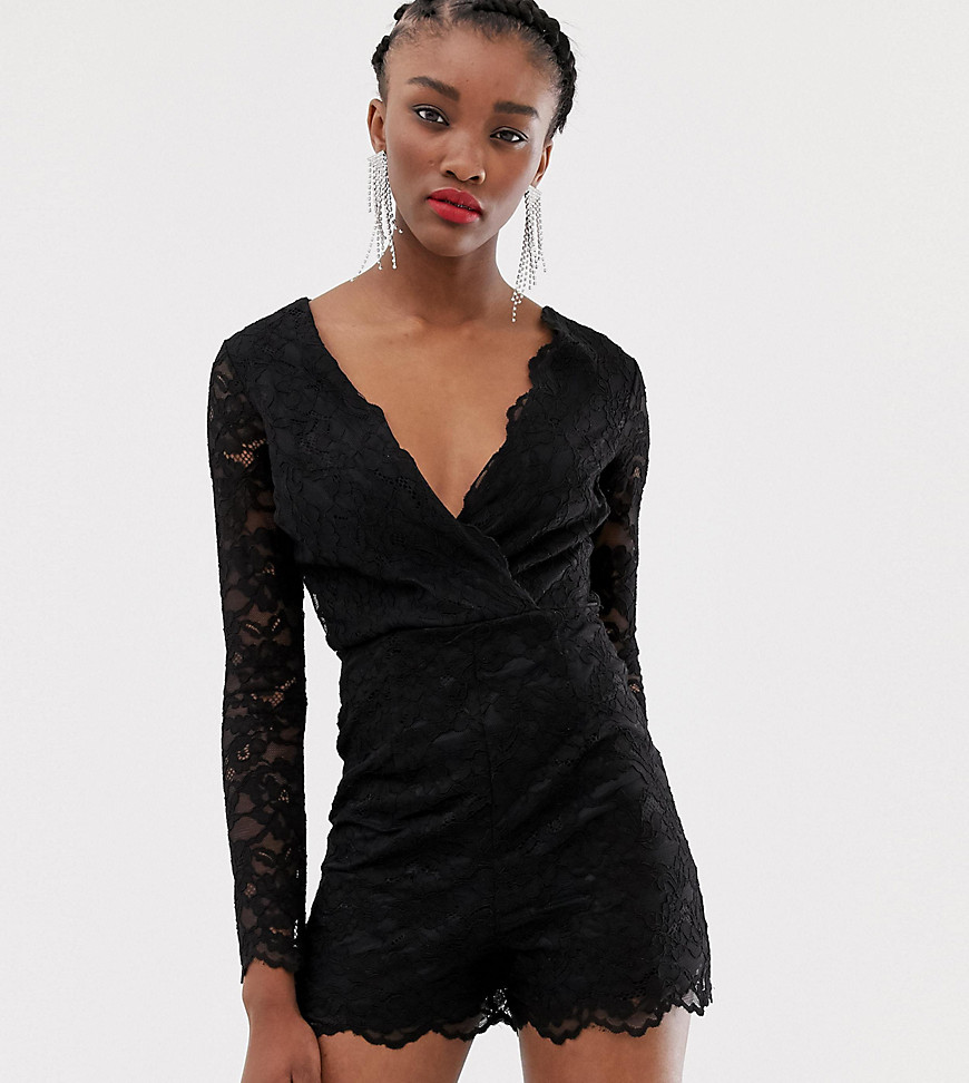 New Look lace wrap playsuit in black