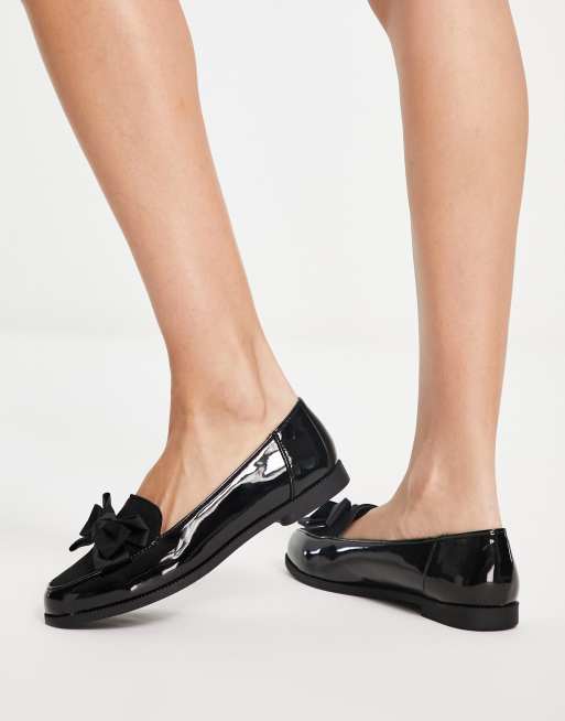 New Look - Lakleren loafers met strik in zwart, 3 van 4
