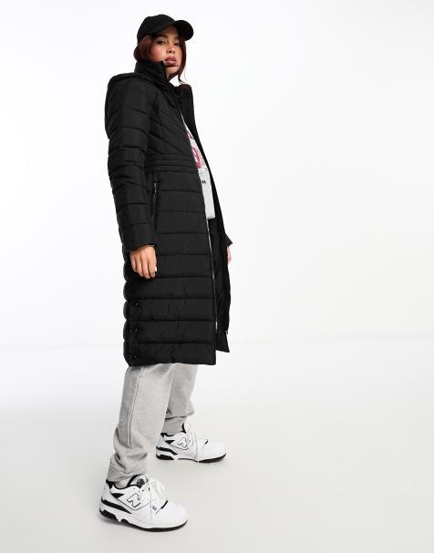 New Look – Lang geschnittene Steppjacke in Schwarz - view 1