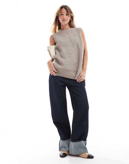 New Look – Lang geschnittener Pullunder-Überwurf in Nerzbraun ASOS