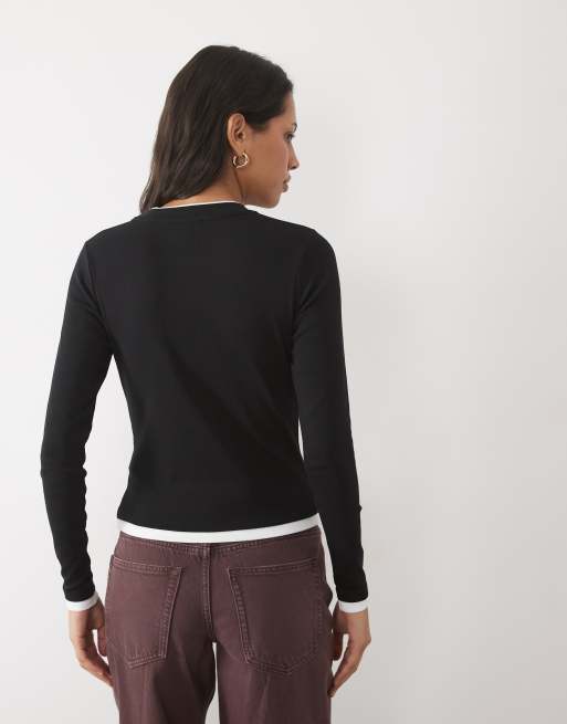 New Look långärmad babytee med dubbellagerskant i svart, 4 av 4
