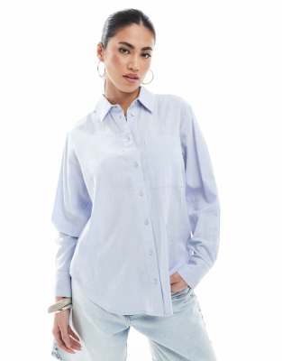 New Look - Langärmlige Hemdbluse aus Leinen in Blau