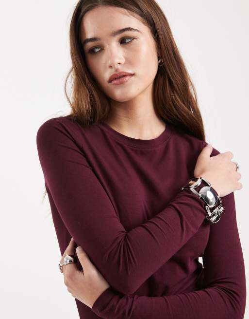 New Look – Langärmliger Body in Burgunderrot mit Rundhalsausschnitt, 2 von 4