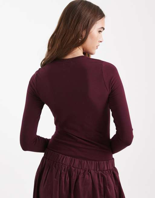 New Look – Langärmliger Body in Burgunderrot mit Rundhalsausschnitt, 4 von 4