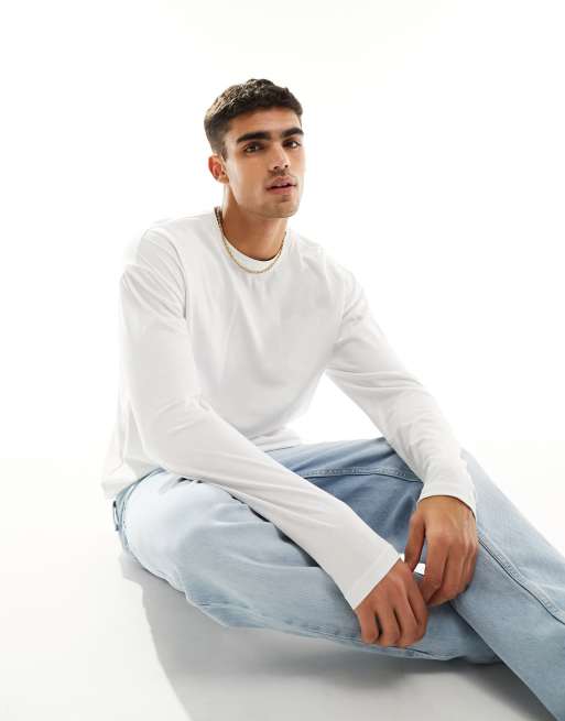 New Look – Langärmliges Basic-T-Shirt in Weiß