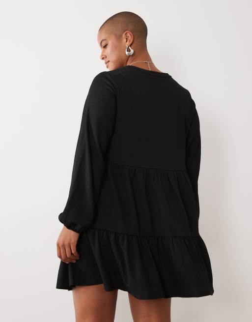 New Look langärmliges Crinkle-Smock-Minikleid in Schwarz, 4 von 4