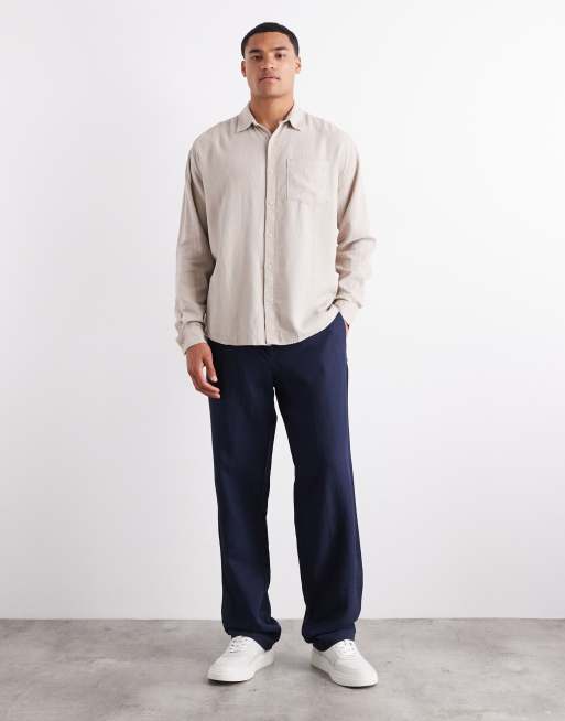 New Look – Langärmliges, luftiges Hemd aus Leinenimitat in Steinbeige, Kombiteil, 2 von 5