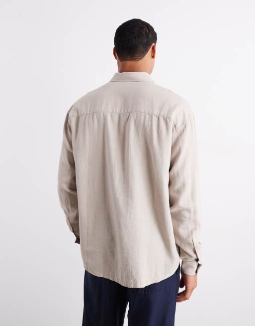 New Look – Langärmliges, luftiges Hemd aus Leinenimitat in Steinbeige, Kombiteil, 3 von 5