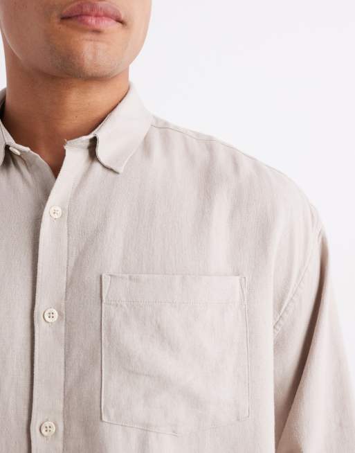 New Look – Langärmliges, luftiges Hemd aus Leinenimitat in Steinbeige, Kombiteil, 4 von 5