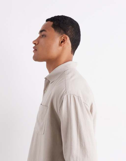 New Look – Langärmliges, luftiges Hemd aus Leinenimitat in Steinbeige, Kombiteil, 5 von 5