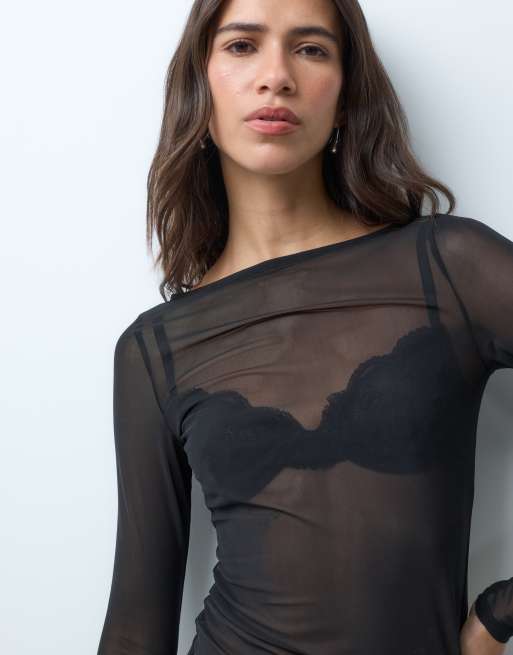 New Look langärmliges Mesh-Top in Schwarz, 3 von 4