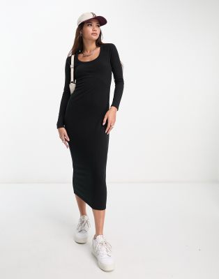 New Look - Langärmliges, Midi-Bodyconkleid in Schwarz mit U-Ausschnitt-Black