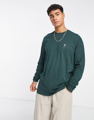 New Look rose embroidered long sleeve t-shirt in dark green - ASOS Price Checker