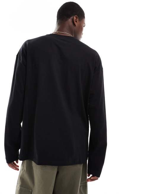 New Look – Langärmliges Oversize-Shirt in Schwarz mit Brusttasche, 4 von 4