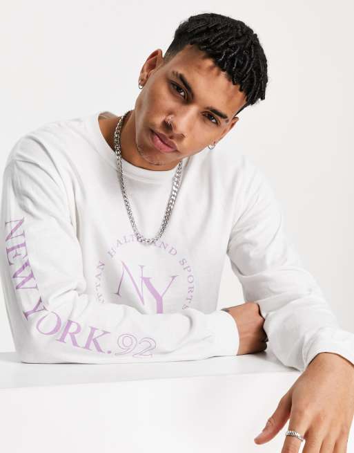 New Look – Langärmliges Oversize-Shirt mit „NY”-Print in Weiß