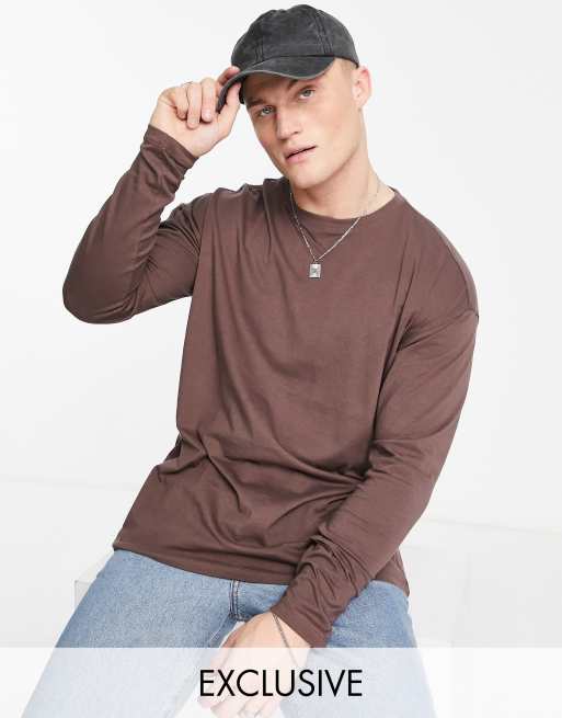 New Look – Langärmliges Oversize-T-Shirt in Mittelbraun