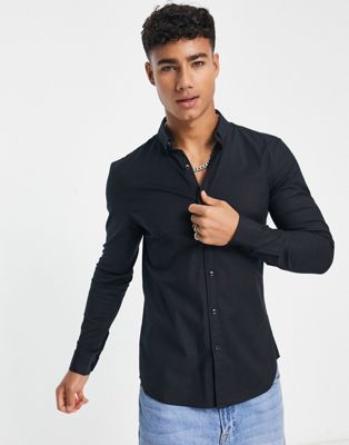 New Look long sleeve oxford shirt in black - ASOS Price Checker