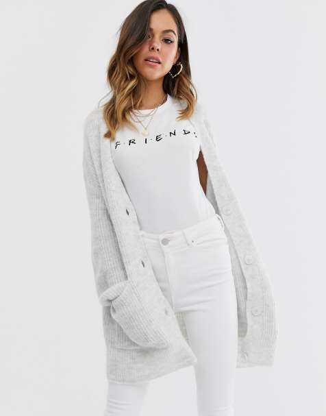 New Look – Lange, graue Jacke mit Knöpfen vorn