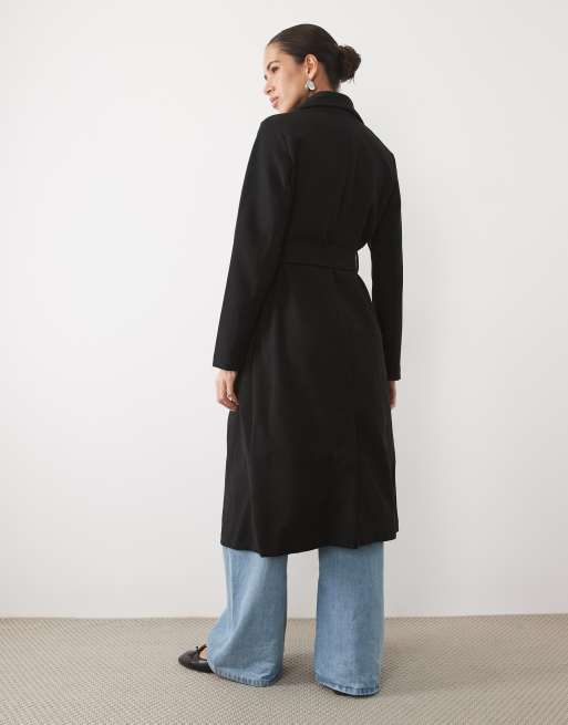 New Look lange jas met ceintuur in zwart, 4 van 4