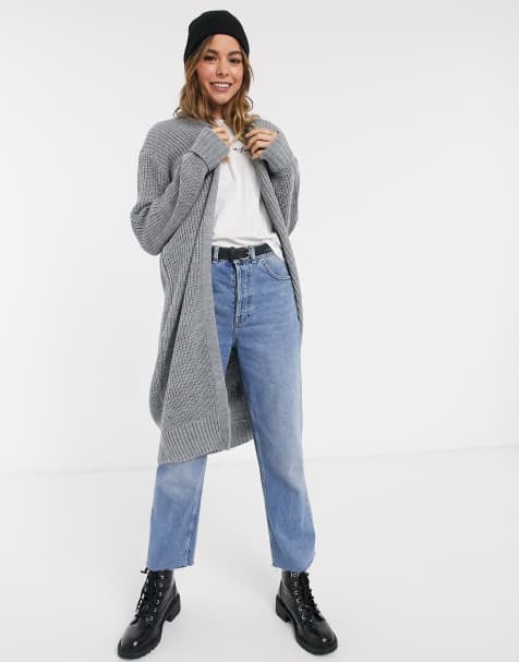 New Look – Lange Strickjacke in Grau