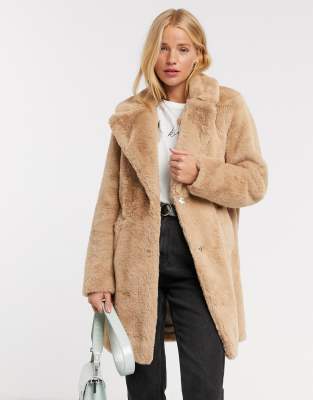 new look camel fur coat