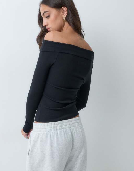 New Look langærmet bardot-top med fold-over i sort, 3 af 5