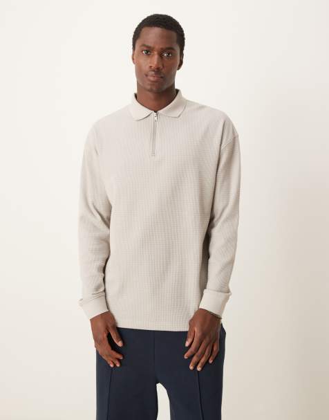 New Look - Langærmet beige poloskjorte med tekstur - view 1