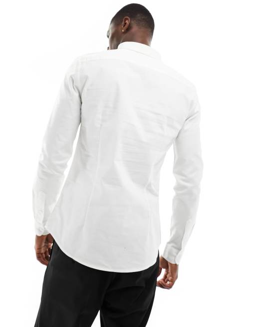 New Look - Langærmet skjorte i hvid i muscle fit, 4 af 4