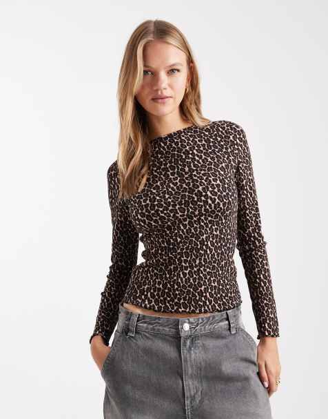 New Look - Langærmet top med bølgekant og leopardprint - view 1