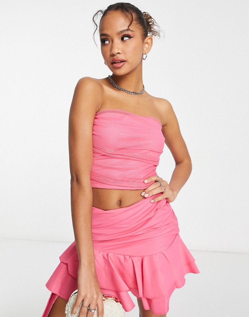 New Look layered tulle bandeau top in pink