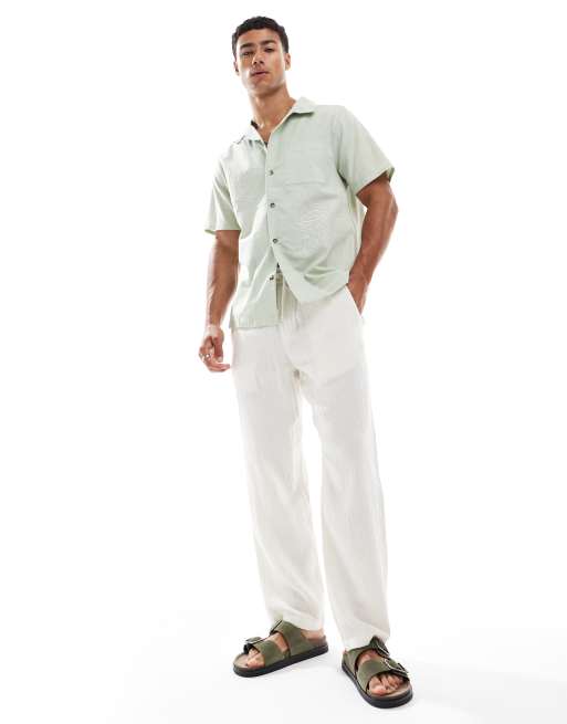 New look leaf embroidered linen look revere shirt in sage green , 2 of 4