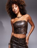 [New Look] New Look leather look bandeau crop top in snake print (part of a set)-Brown 6 BROWN